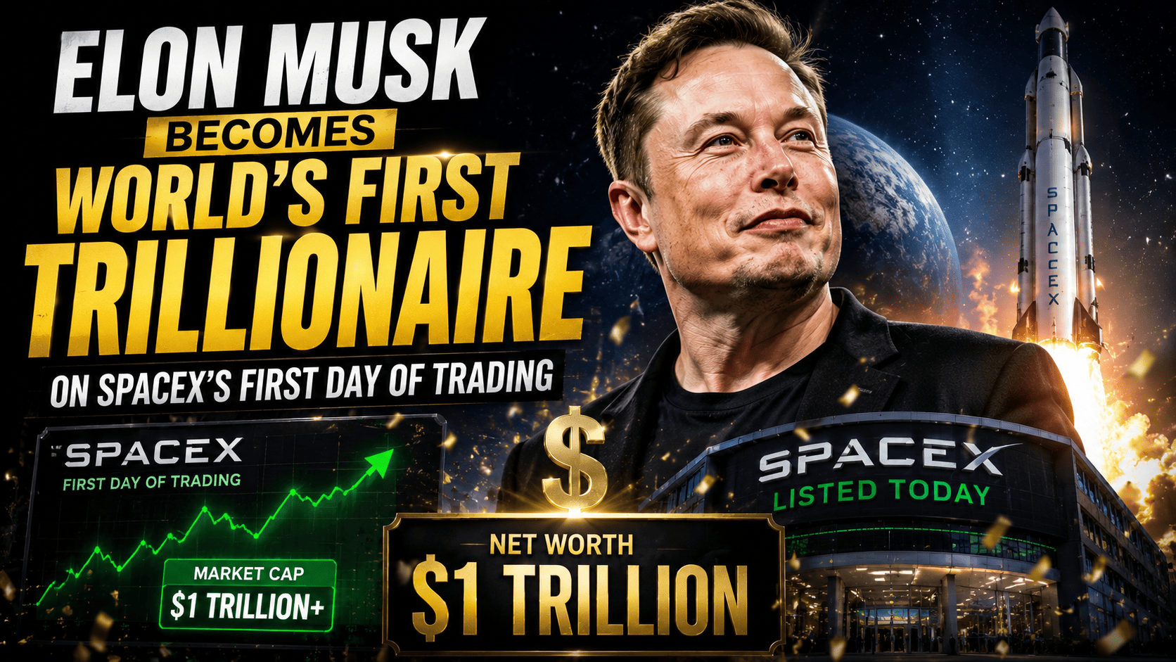 Elon Musk Becomes World’s First Trillionaire on SpaceX’s First Day of Trading